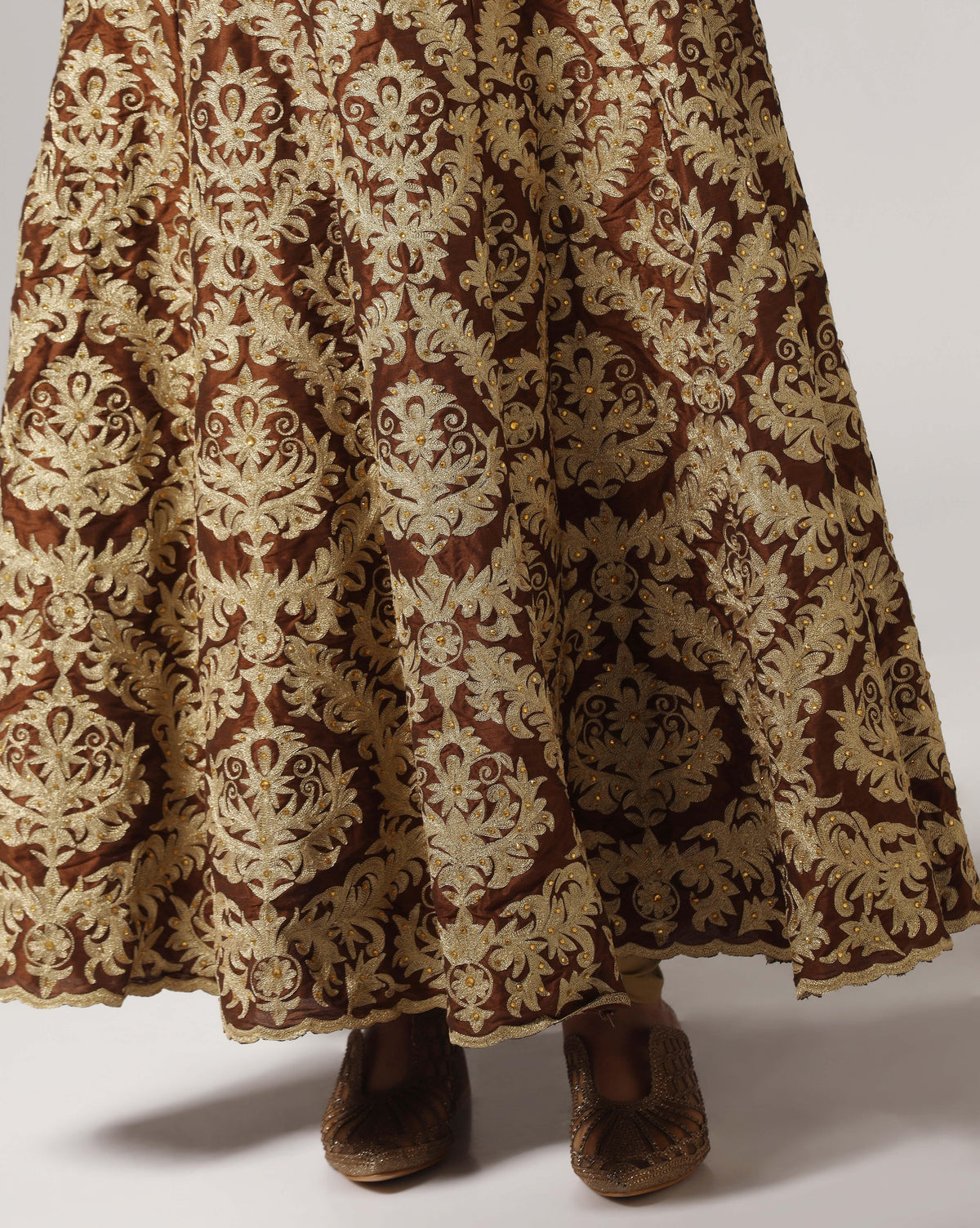 Brown Gold Aari Embroidered Anarkali