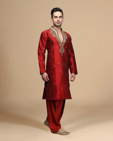 Maroon Red Men's Kurta Set