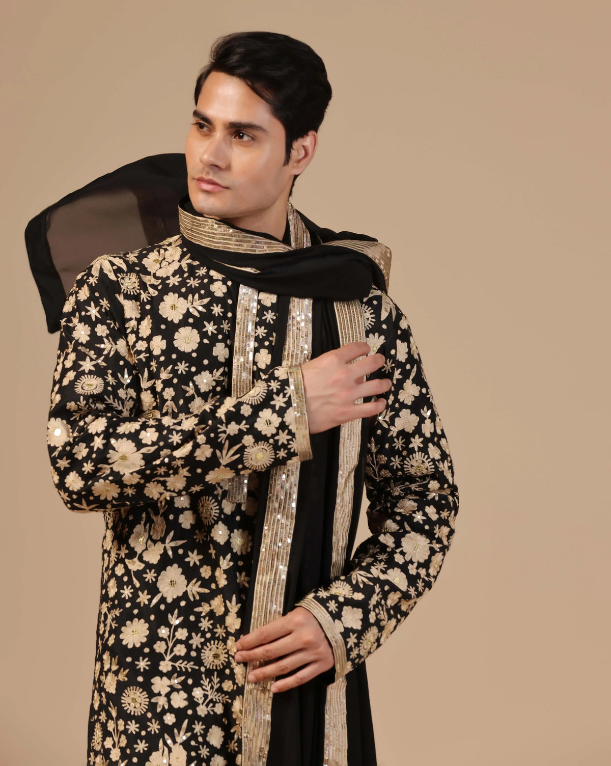 Classic Black Kurta Set Elevated With Hand Aari Work