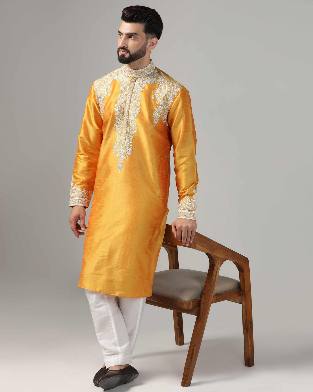 Vibrant Yellow Embroidered Men's Kurta