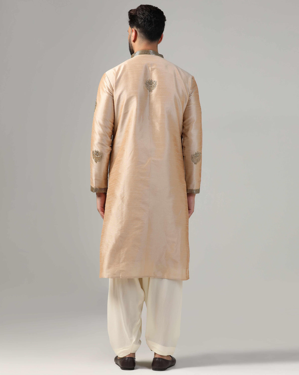 Men's Gold Kurta Set With Intricate Gold Hand Embroidery
