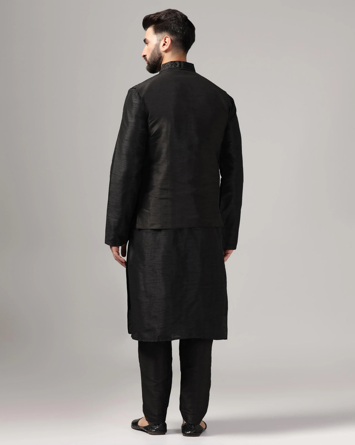 Classic Black Aari Work Nehru Jacket & Kurta Set