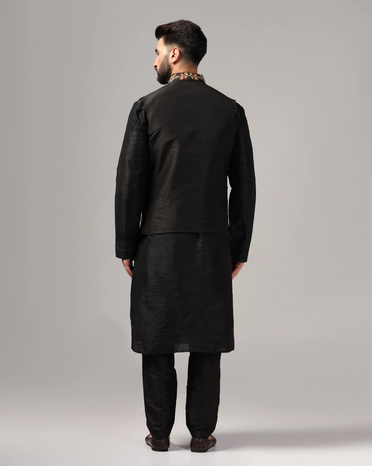 Men's Black Embroidered Nehru Jacket