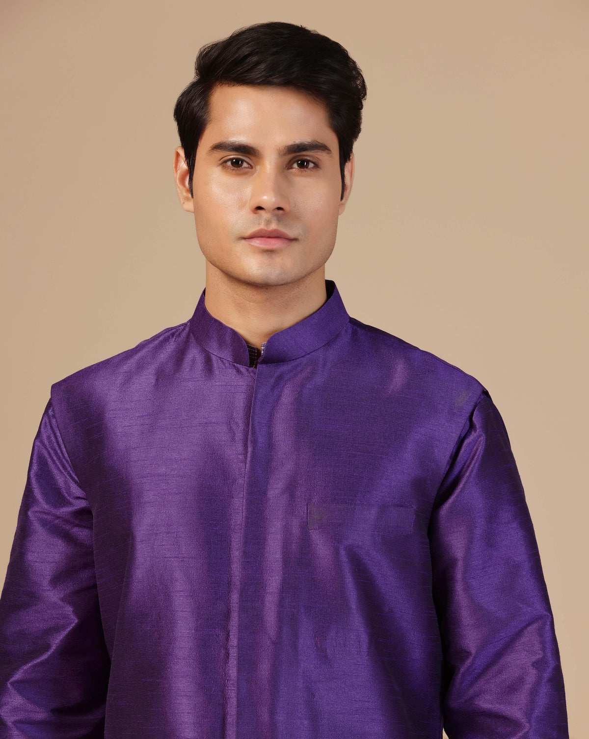 Men's Purple Nehru Jacket Embroidered Kurta Set