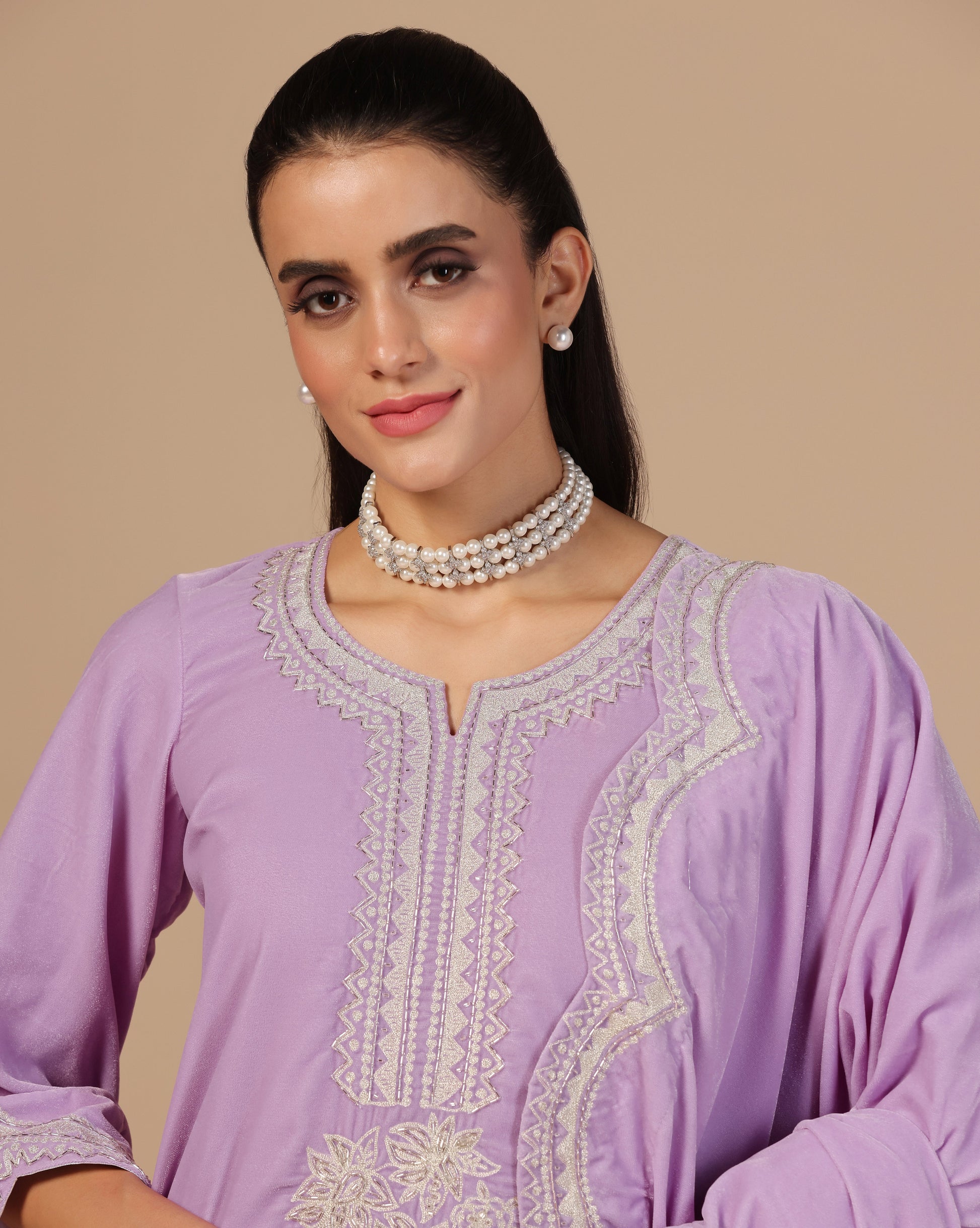 Velvet Embroidered Kurta Set