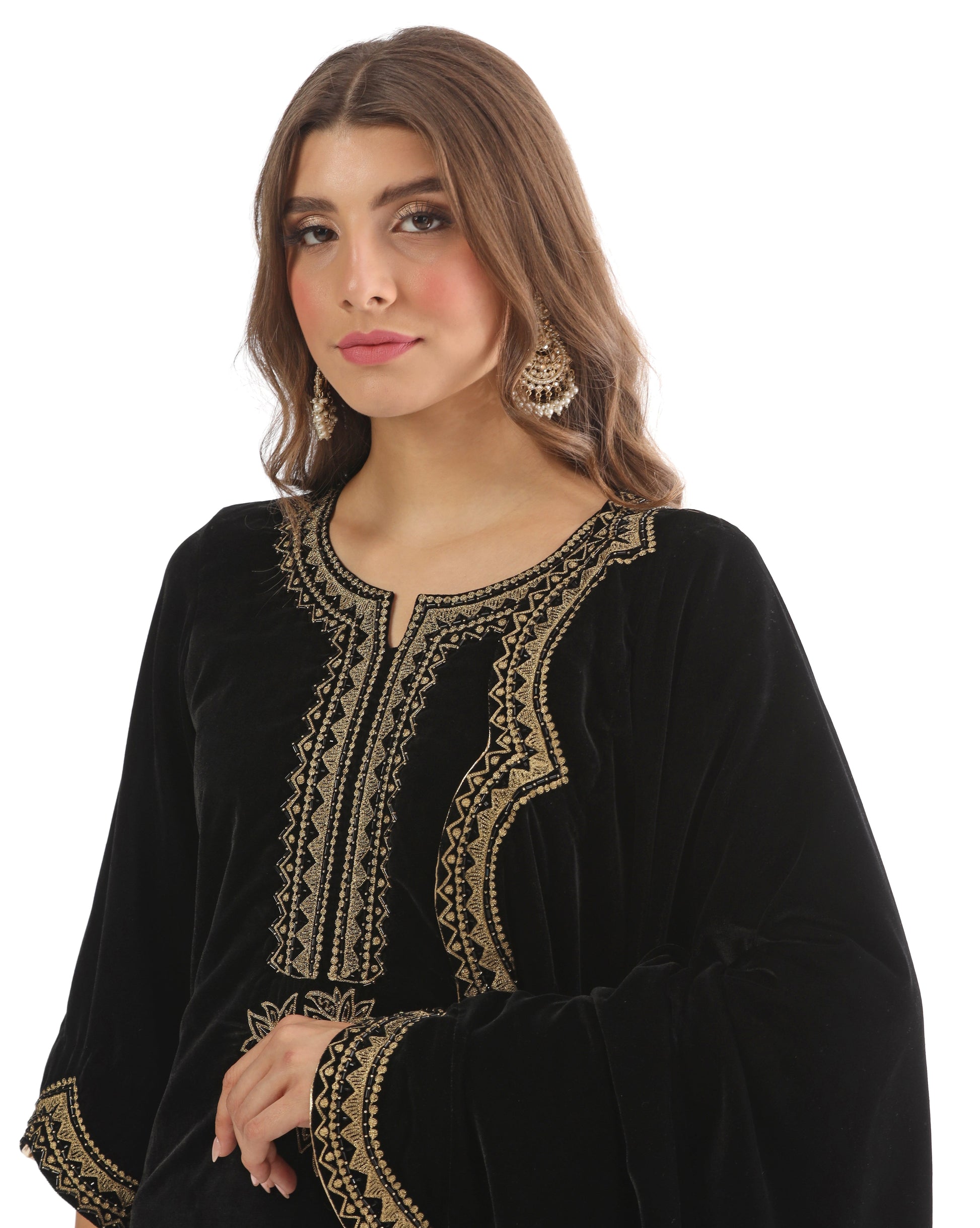 Black Velvet Aari Embroidered Kurta Set