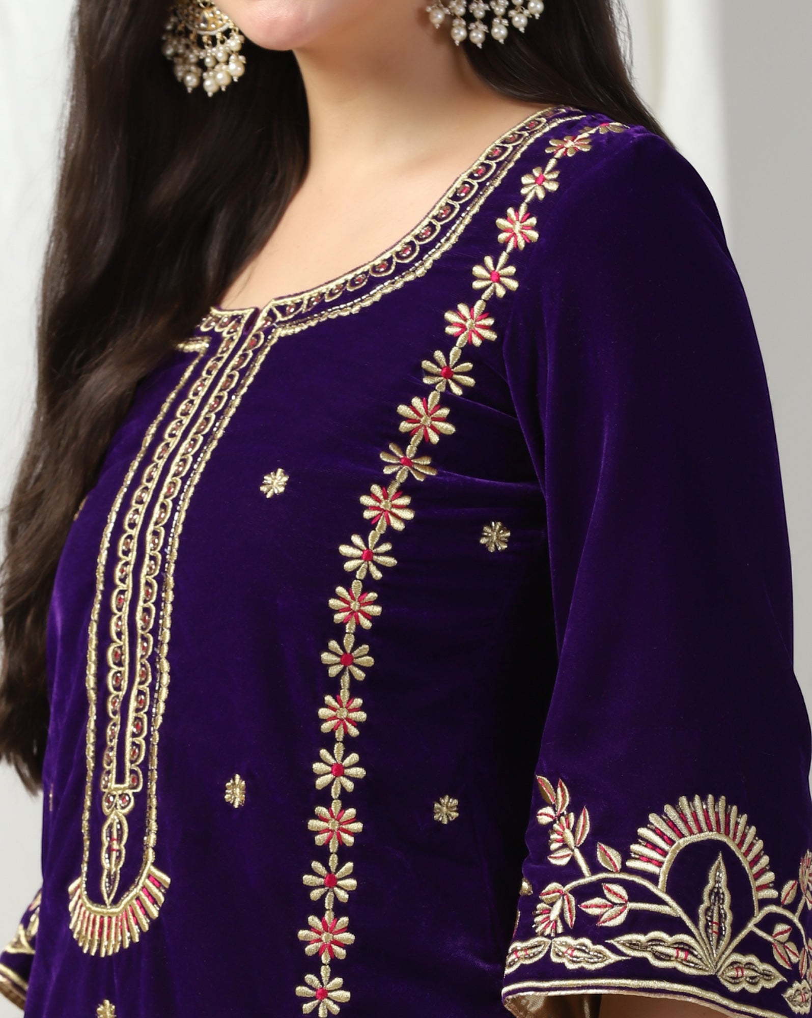 Velvet Zari Embroidered Kurta Set