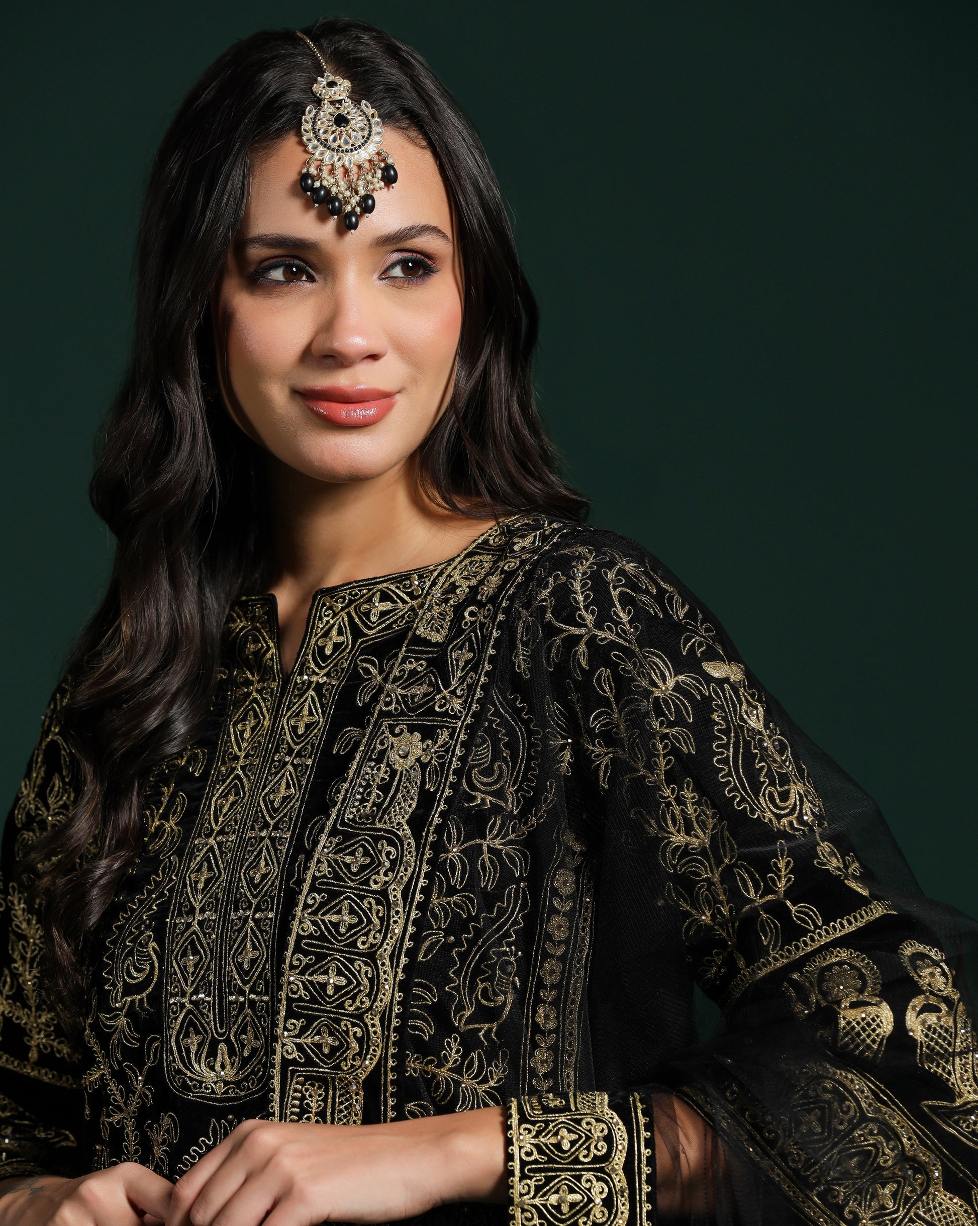 Black Velvet Dori Embroidered Kurta Set