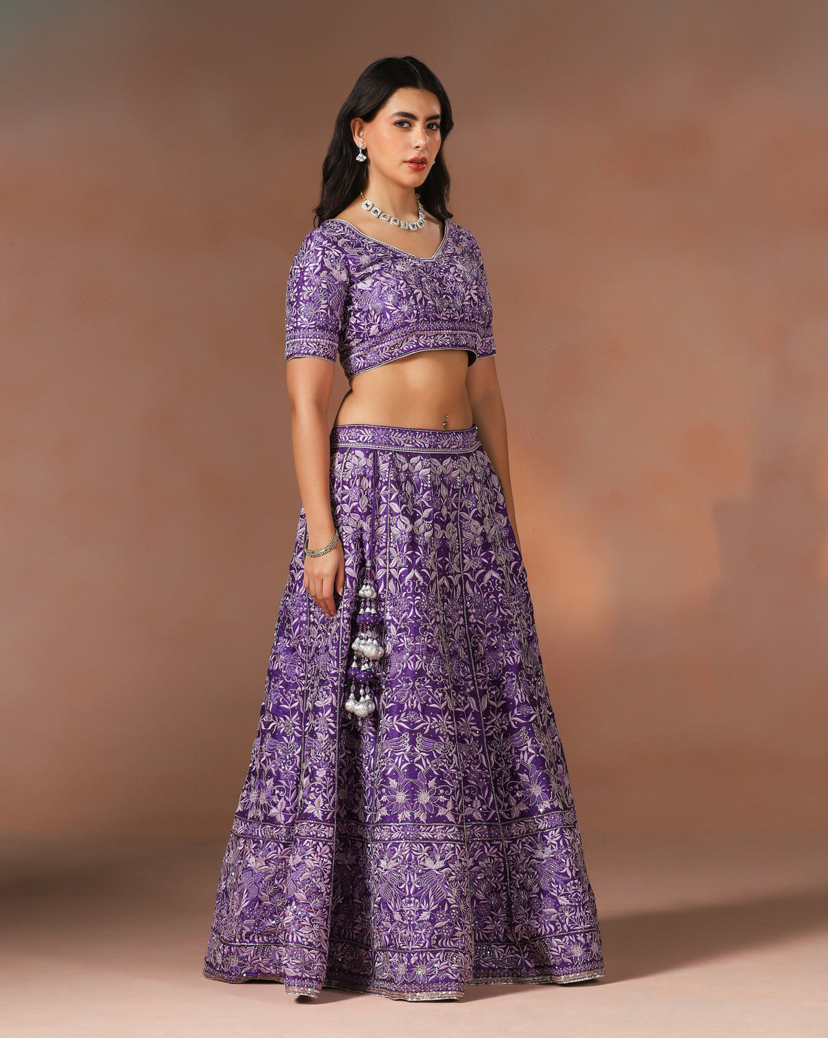 Dupion Silk Thread Work Lehenga With Sequins & Cutdana Embellishments