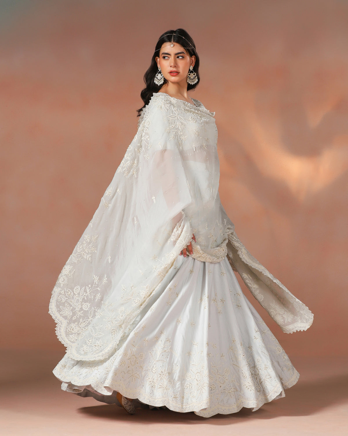 Elegant Powder Blue Aari Work Lehenga With Hand Sewn Pearl Detailing