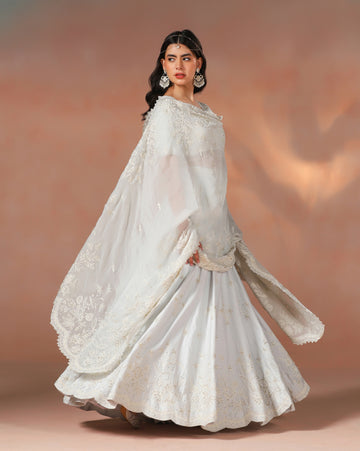 Elegant Powder Blue Aari Work Lehenga With Hand Sewn Pearl Detailing