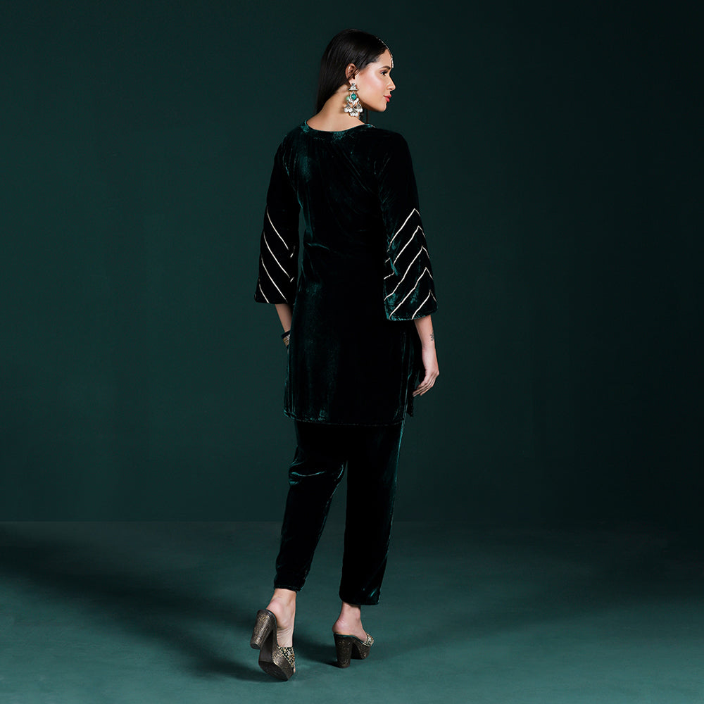 Velvet Green Kurta Set