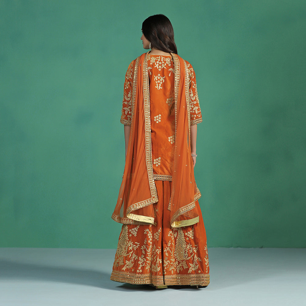 Velvet Orange Kurta Sharara Set