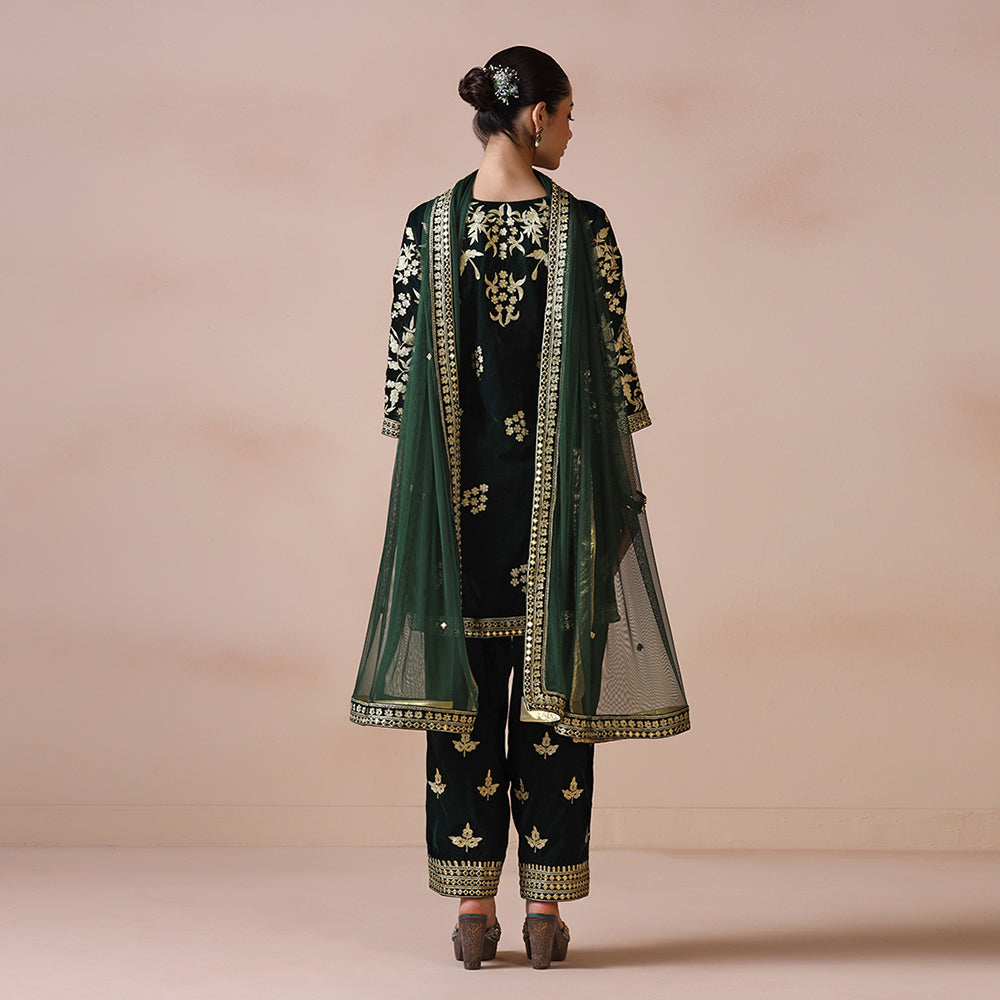 Velvet Deep Green Kurta Set