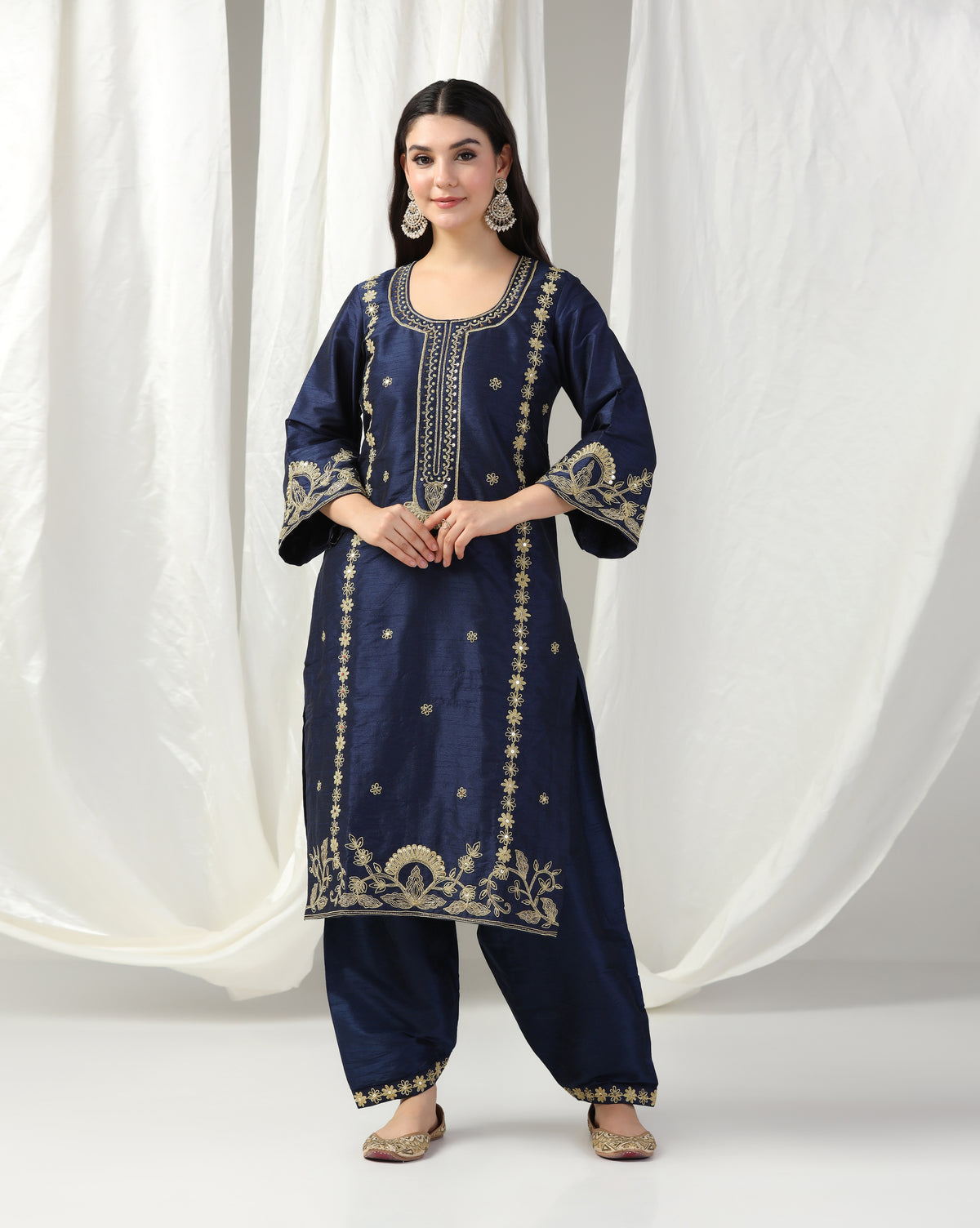 Dark Blue Dori Embroidery Kurta Set with Dupatta