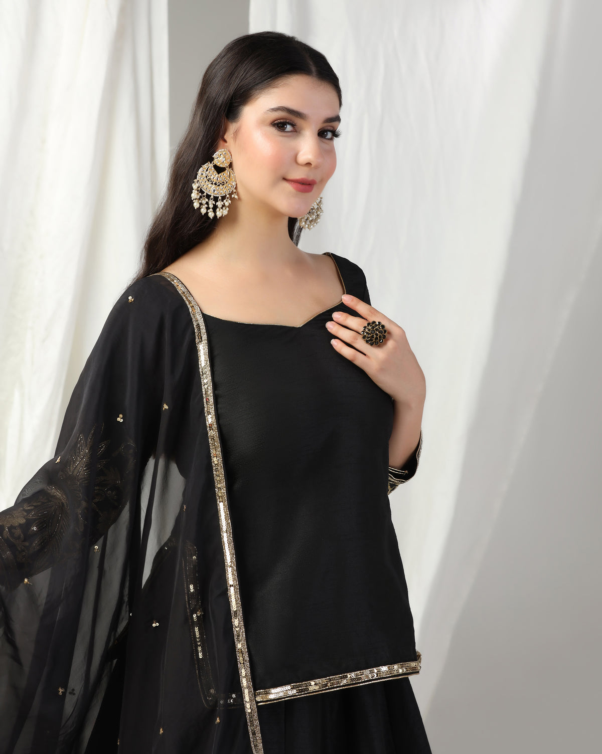 Black Gold Aari Embroidered Lehenga
