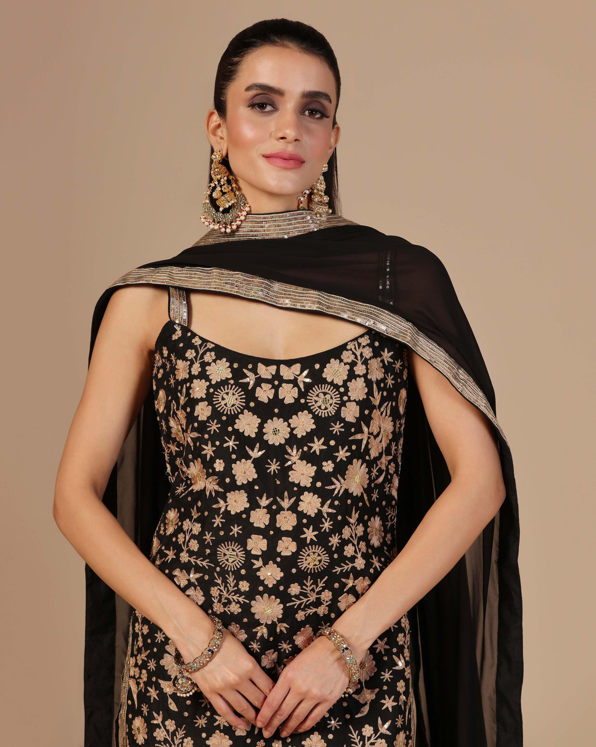 Black Elegance Aari Thread Work With Tulip Pants