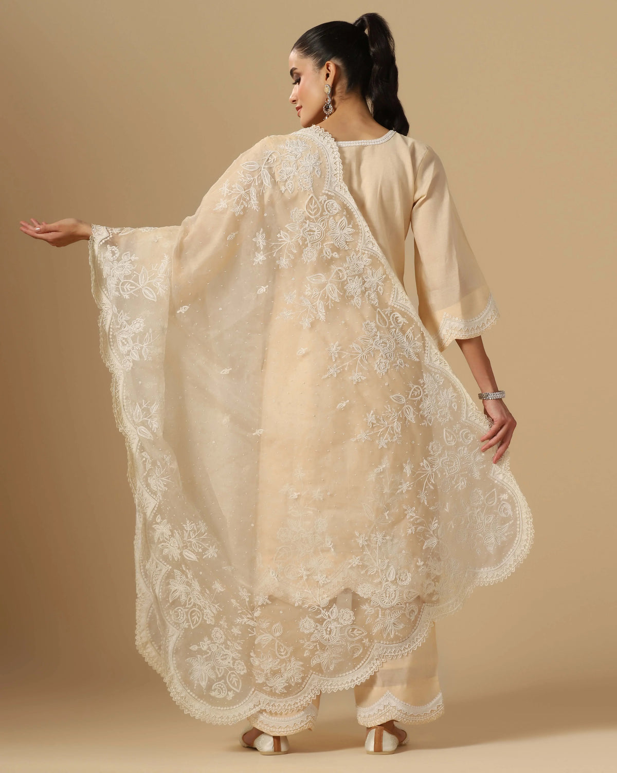 Chanderi Ivory Pearl Organza Dupatta Suit