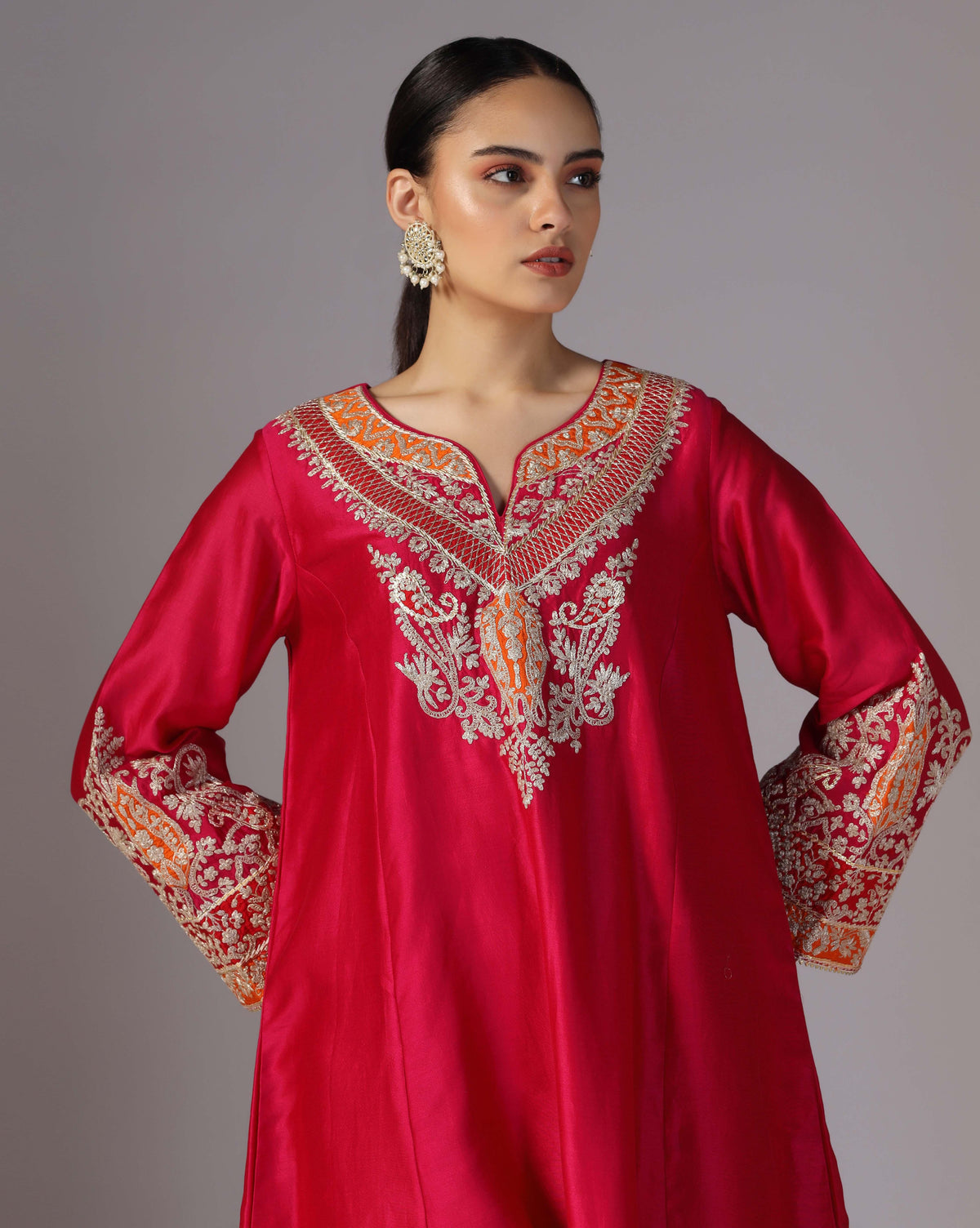 Chanderi Red Dori Embroidery Kurta Set