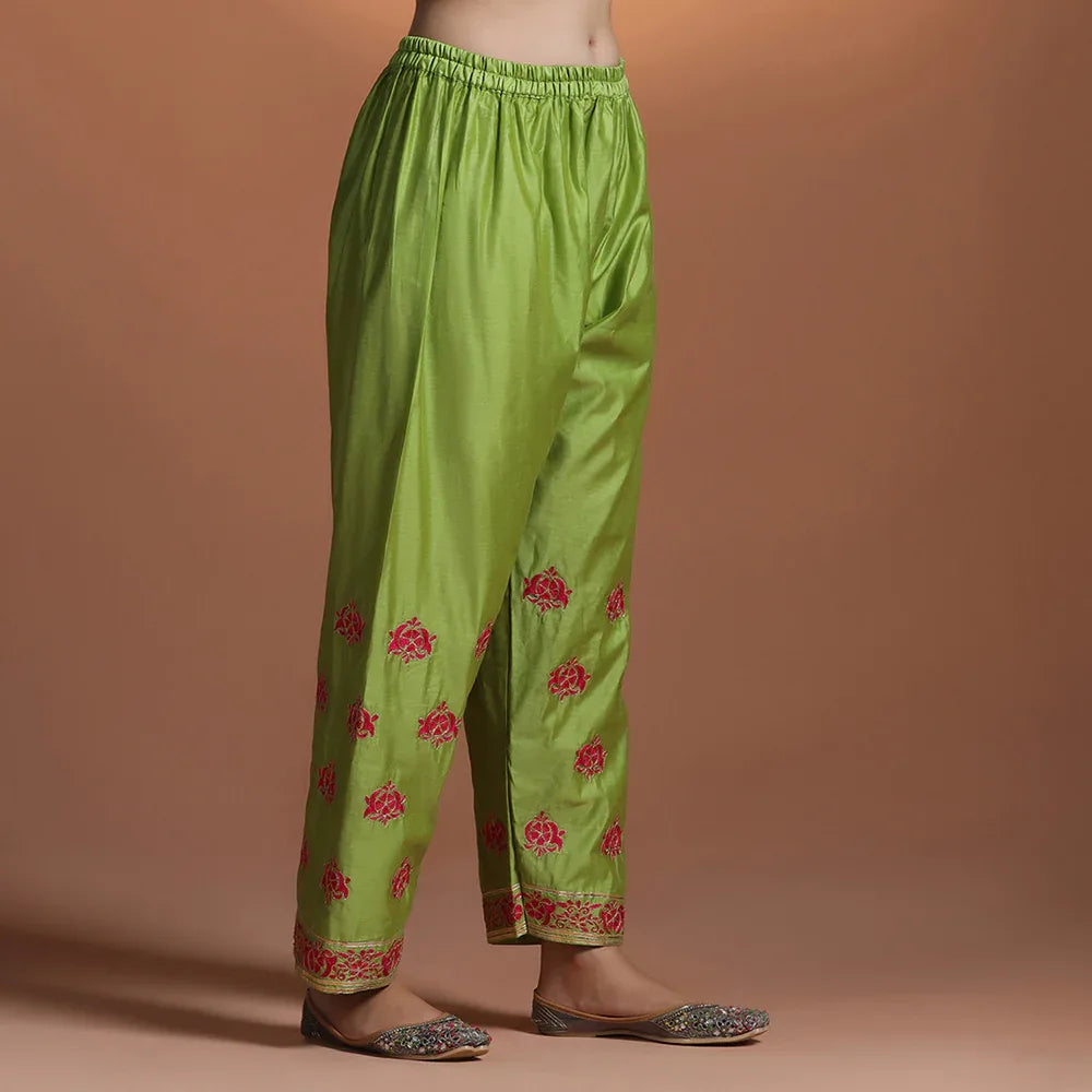 Green Chanderi Embroidered Suit