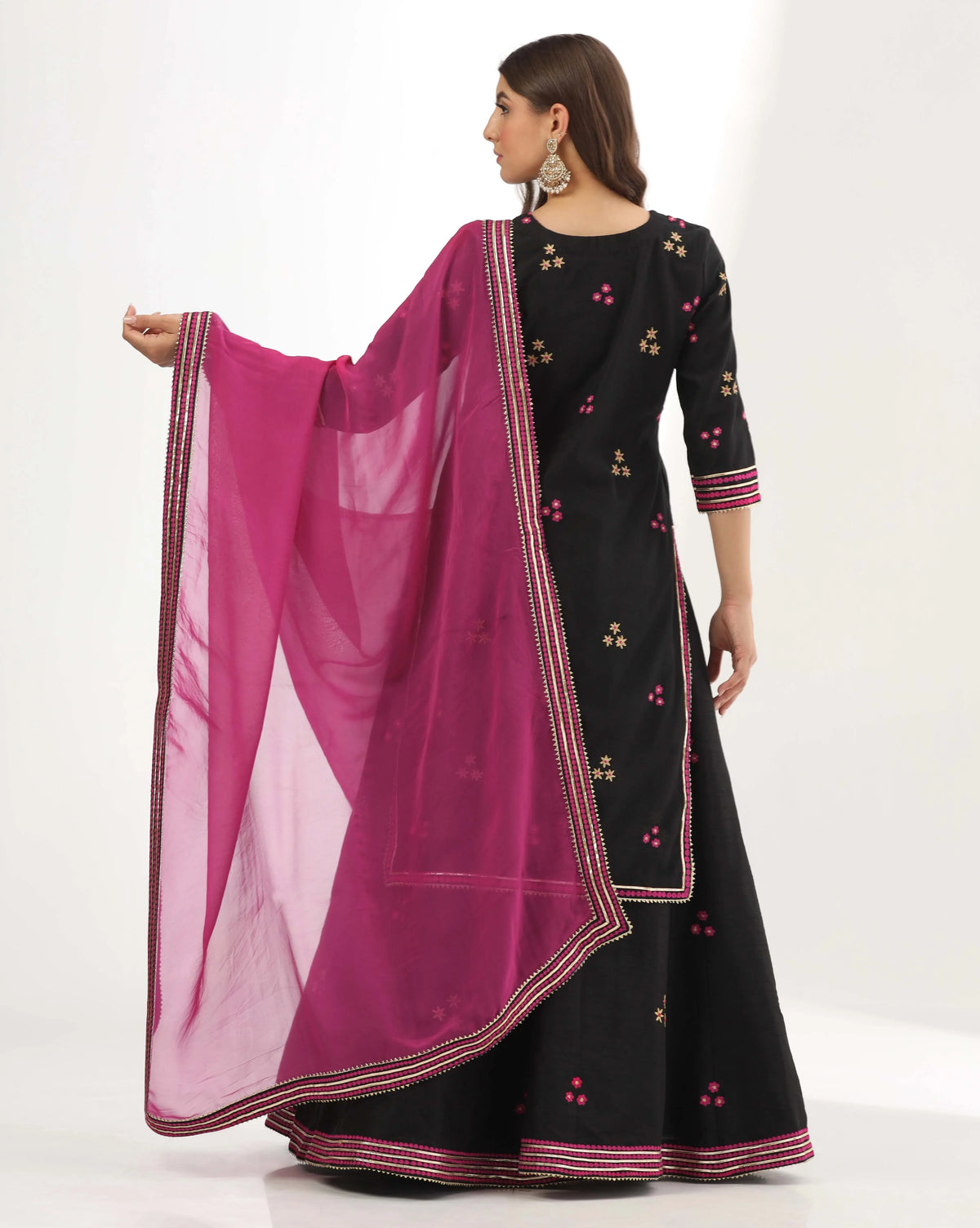 Black Chanderi Long Kurti Lehenga