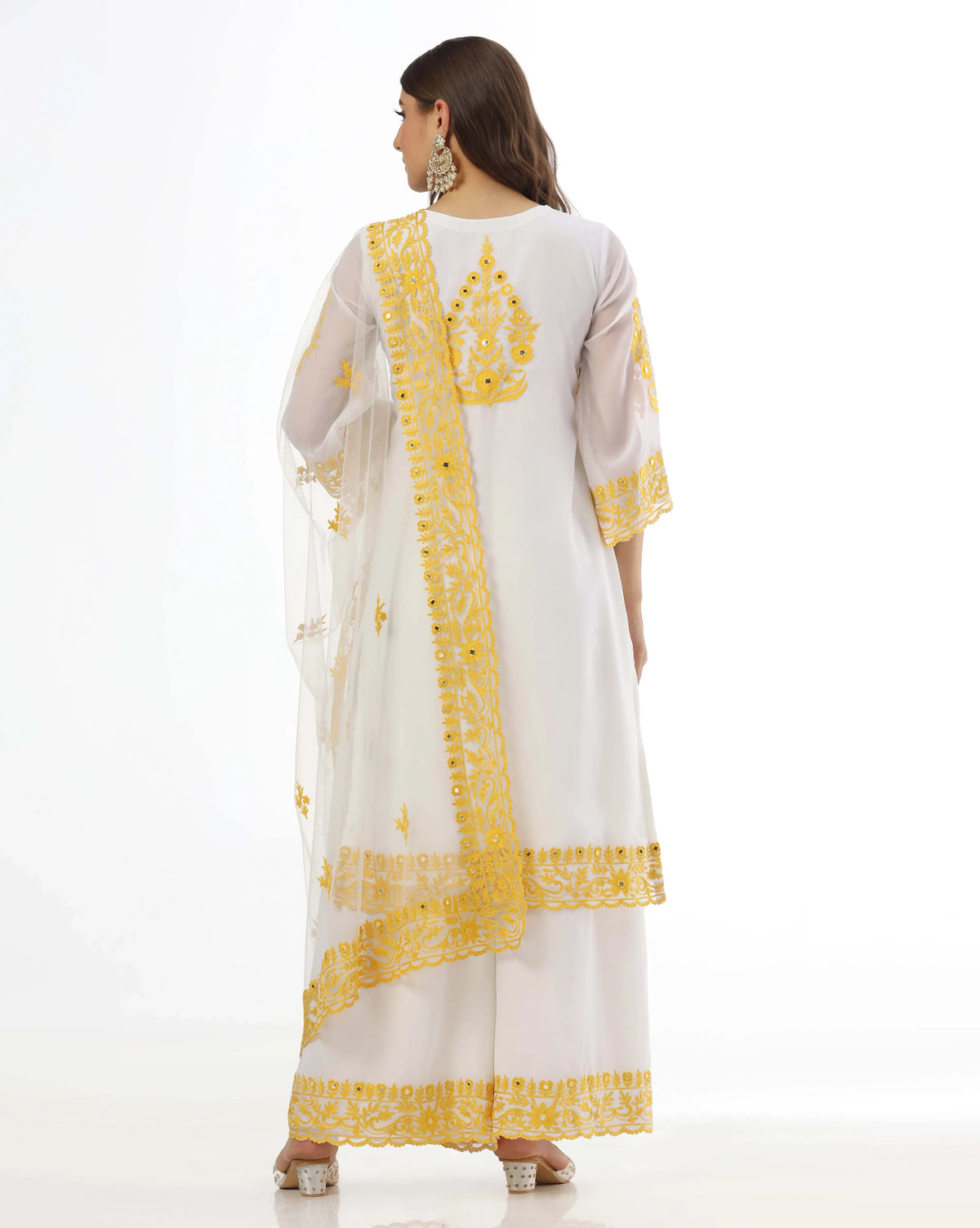 Sunshine Mirror Yellow Kurta Palazzo Set With Aari Detailing