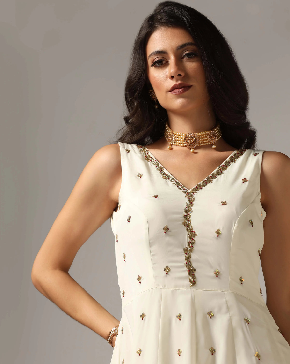 Ivory Embroidered Flowing Silhouette