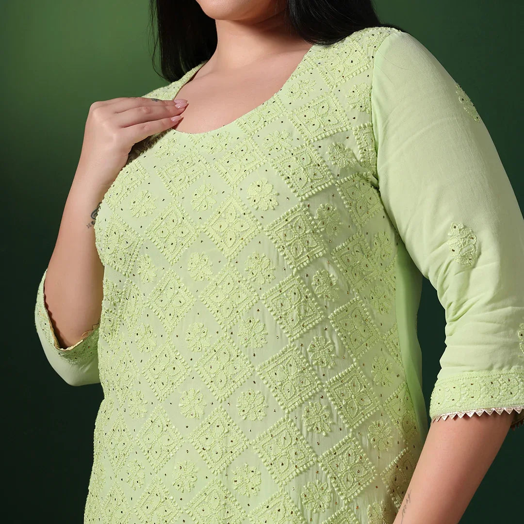 Green Mukesh Chikankari Suit