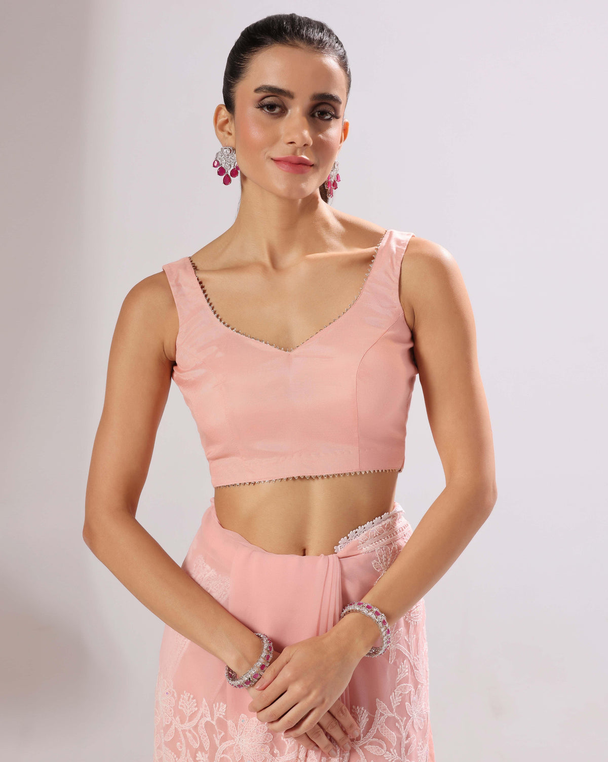 Peach Chikankari Saree