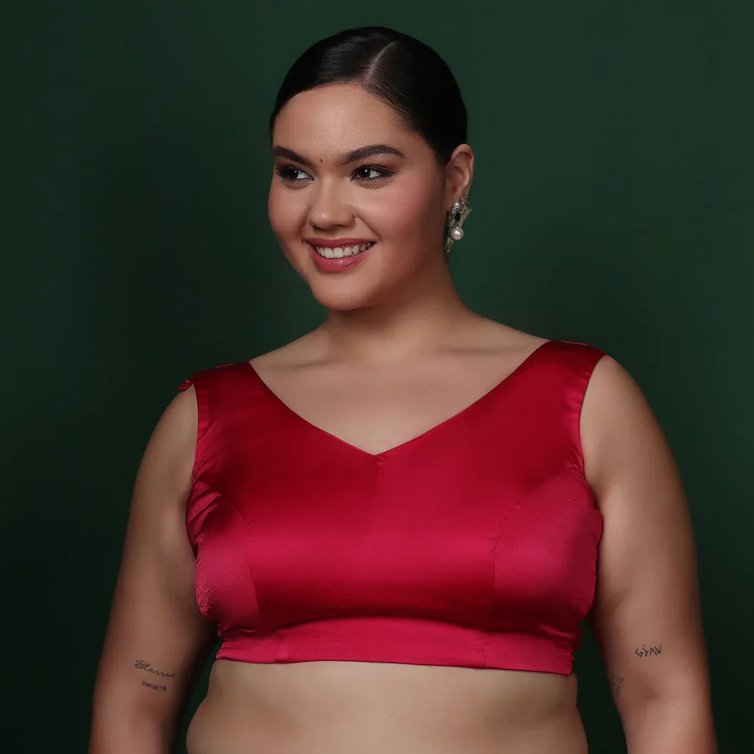 Red Gotta Crepe Saree With Unstitched Blouse