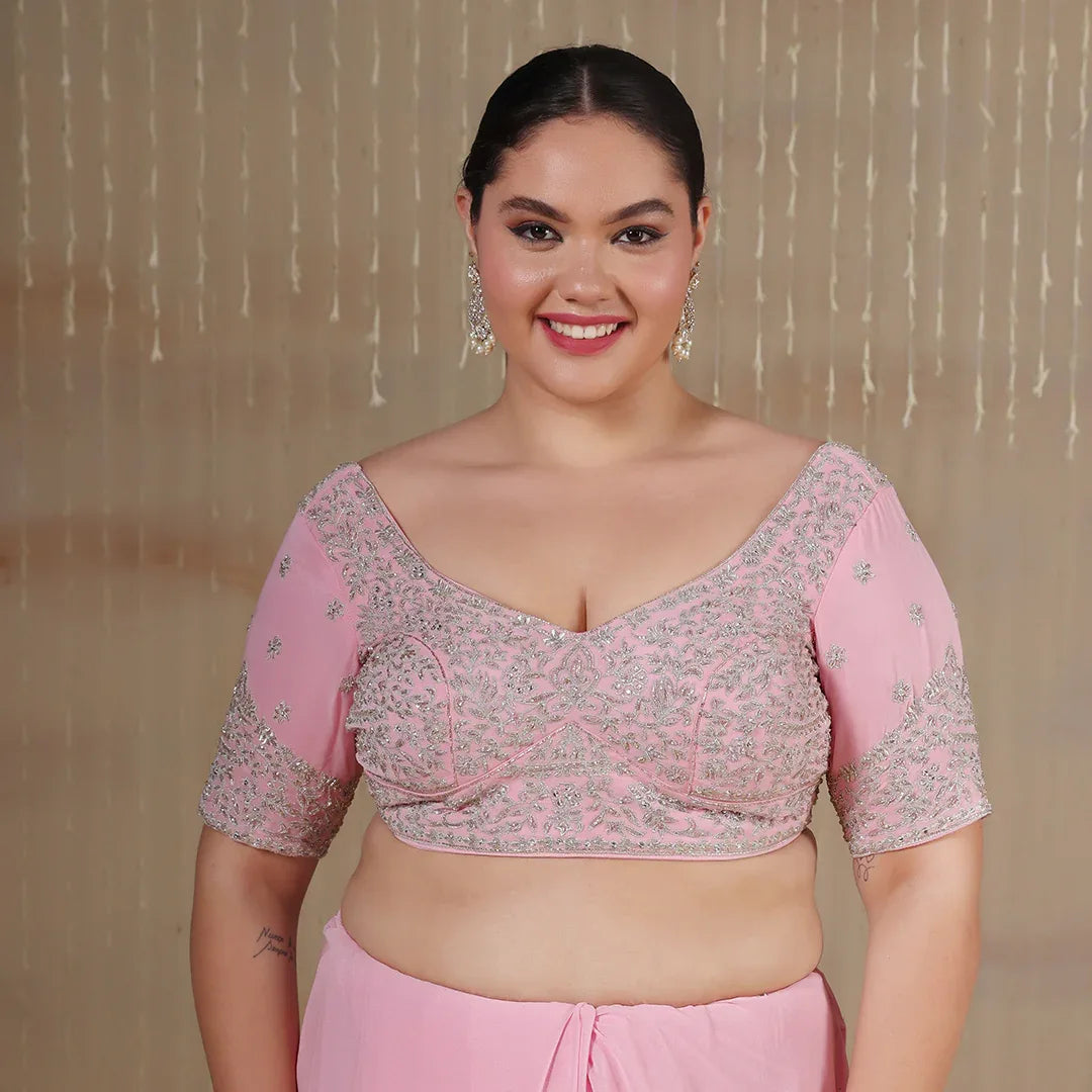 Pink Zari Embroidered Georgette Saree With Blouse