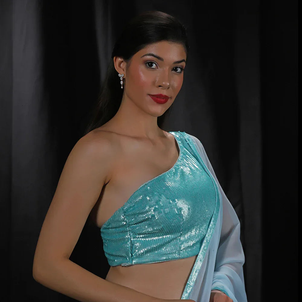 Blue Sequins Border Saree