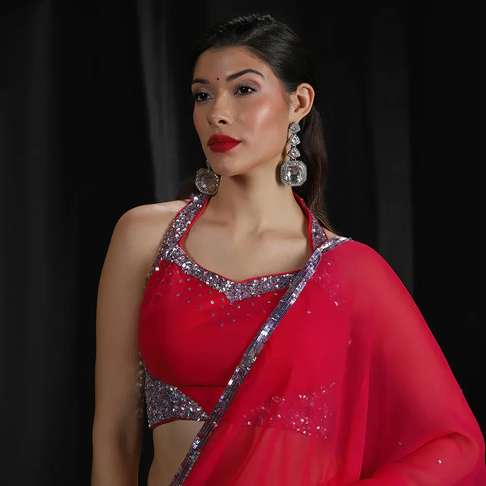 Fuchsia Pink Sequins Border Saree
