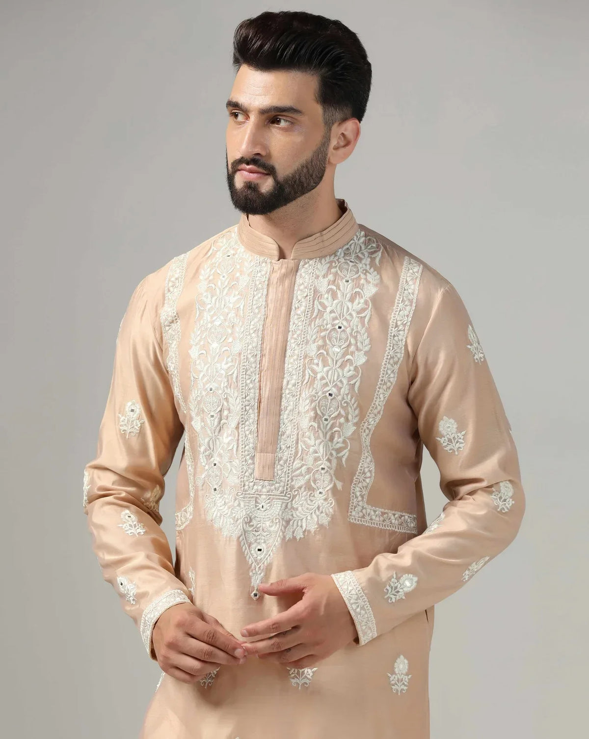 Classic Gold Men's Embroidered Kurta Salwar Set