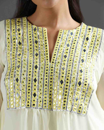 Yellow Georgette Mirror Work Kaftan