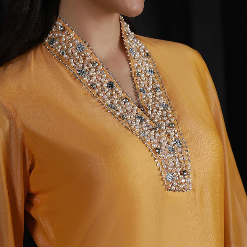 Orange Chanderi Embroidered Co-ord Set