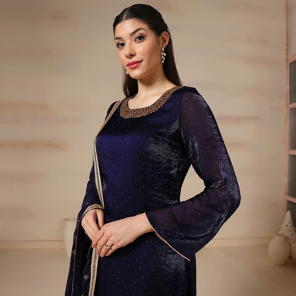 Blue Organza Kurta Set