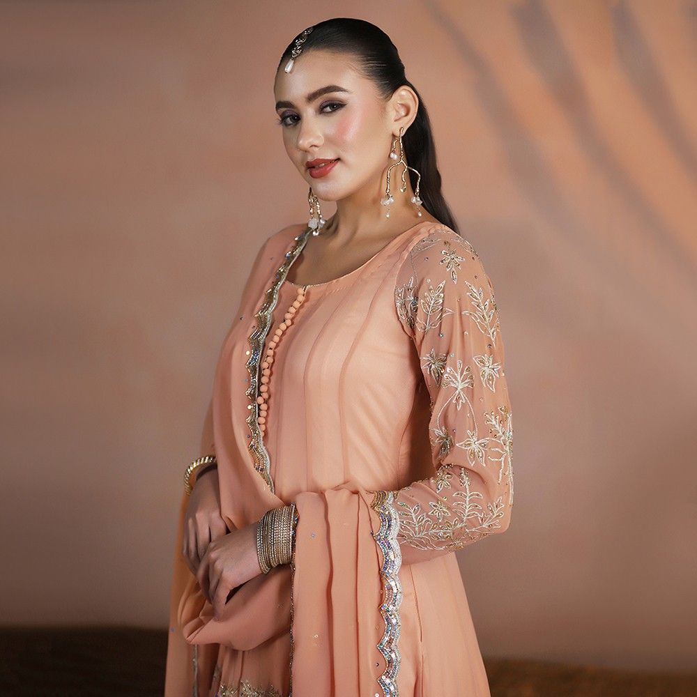 Peach Blush Embroidered Anarkali with Dupatta