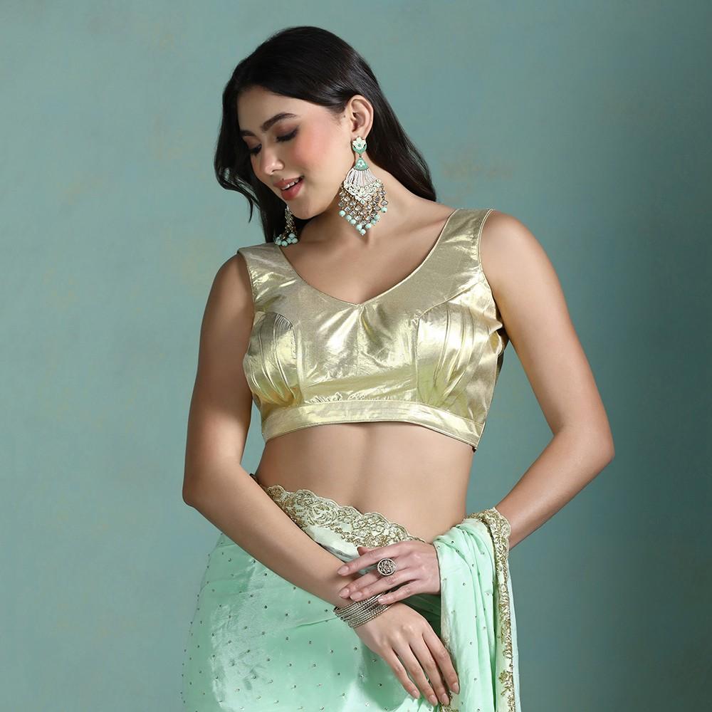 Green Chiffon Gold Hand Embroidered Saree