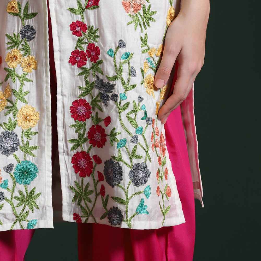 Off White Chanderi Embroidered Co-ord Set