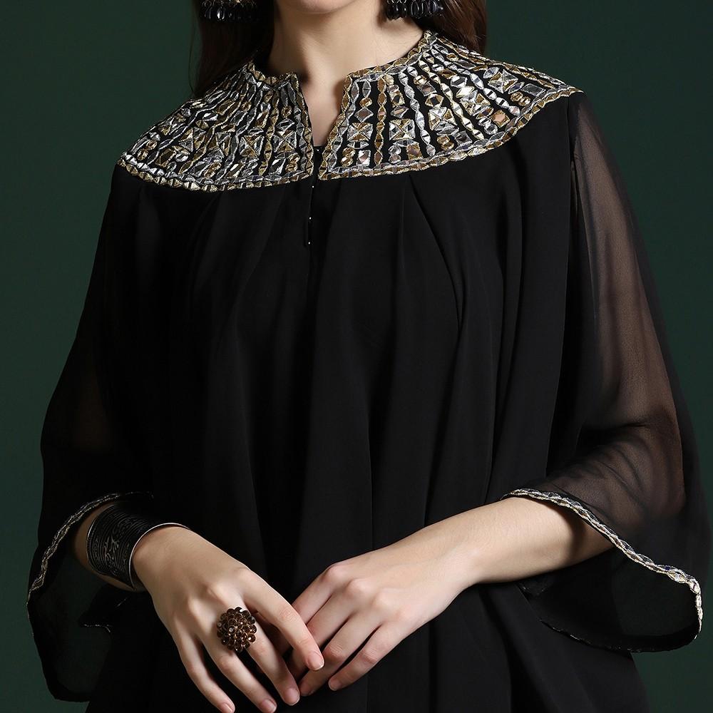 Classic Black Georgette Mirror Work Co-ord Set