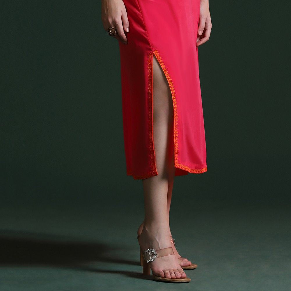 Hot Pink Crepe Slit Kurta with Dori Work