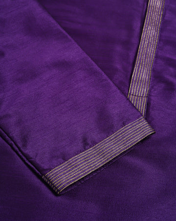 Men's Dupion Silk Royal Purple Kurta Set with Contrast Detailing