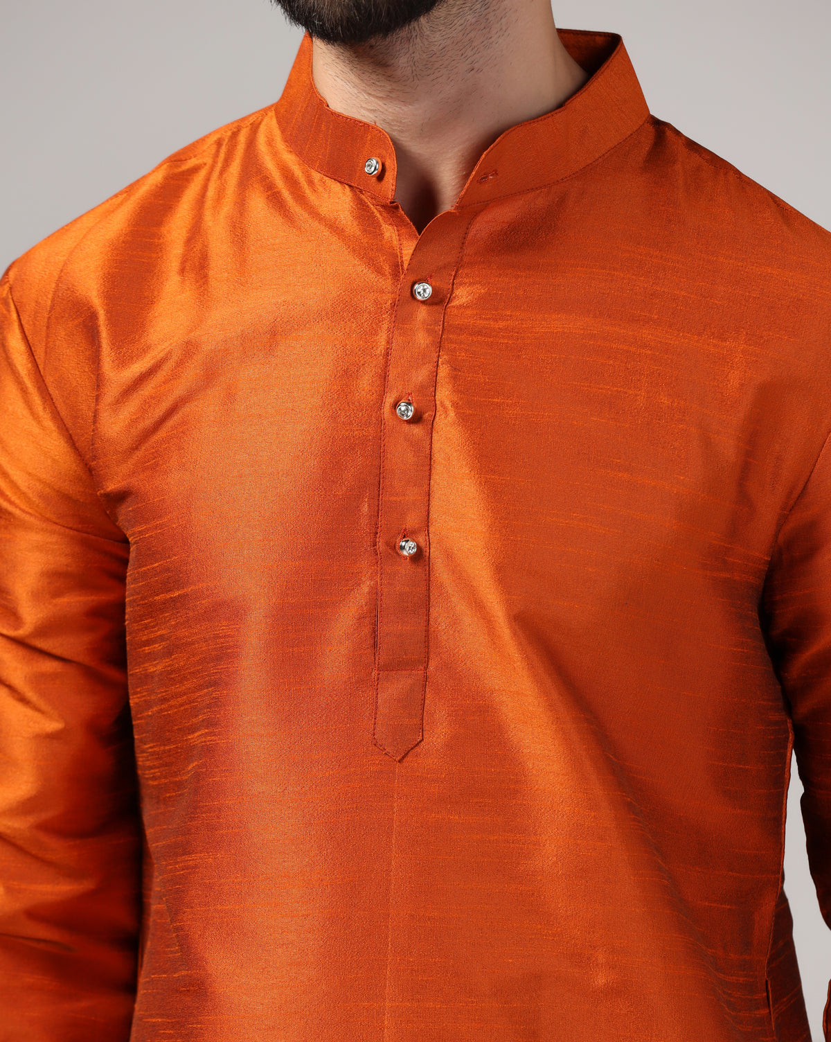Rust Orange Dupion Silk Classic Kurta Set