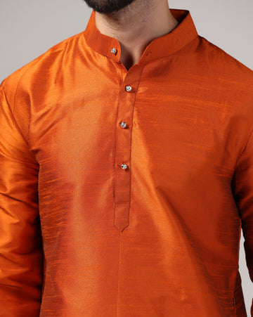 Rust Orange Dupion Silk Classic Kurta Set