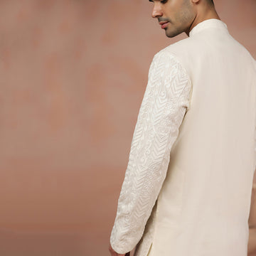 Cream Chanderi Embroidered Kurta Set