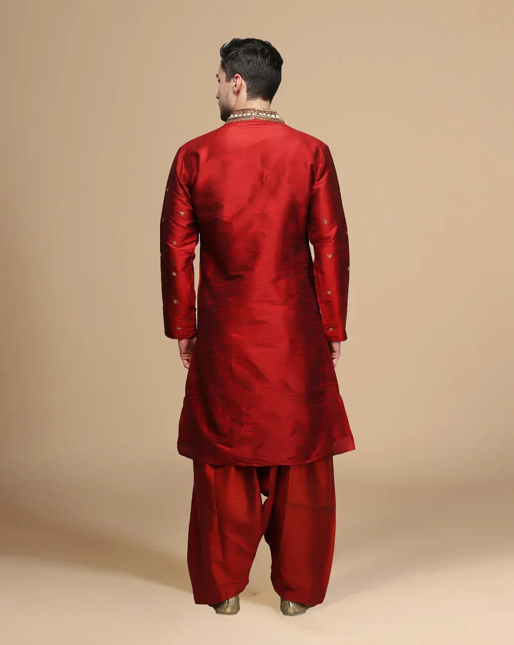 Men's Maroon Red Kurta Set.