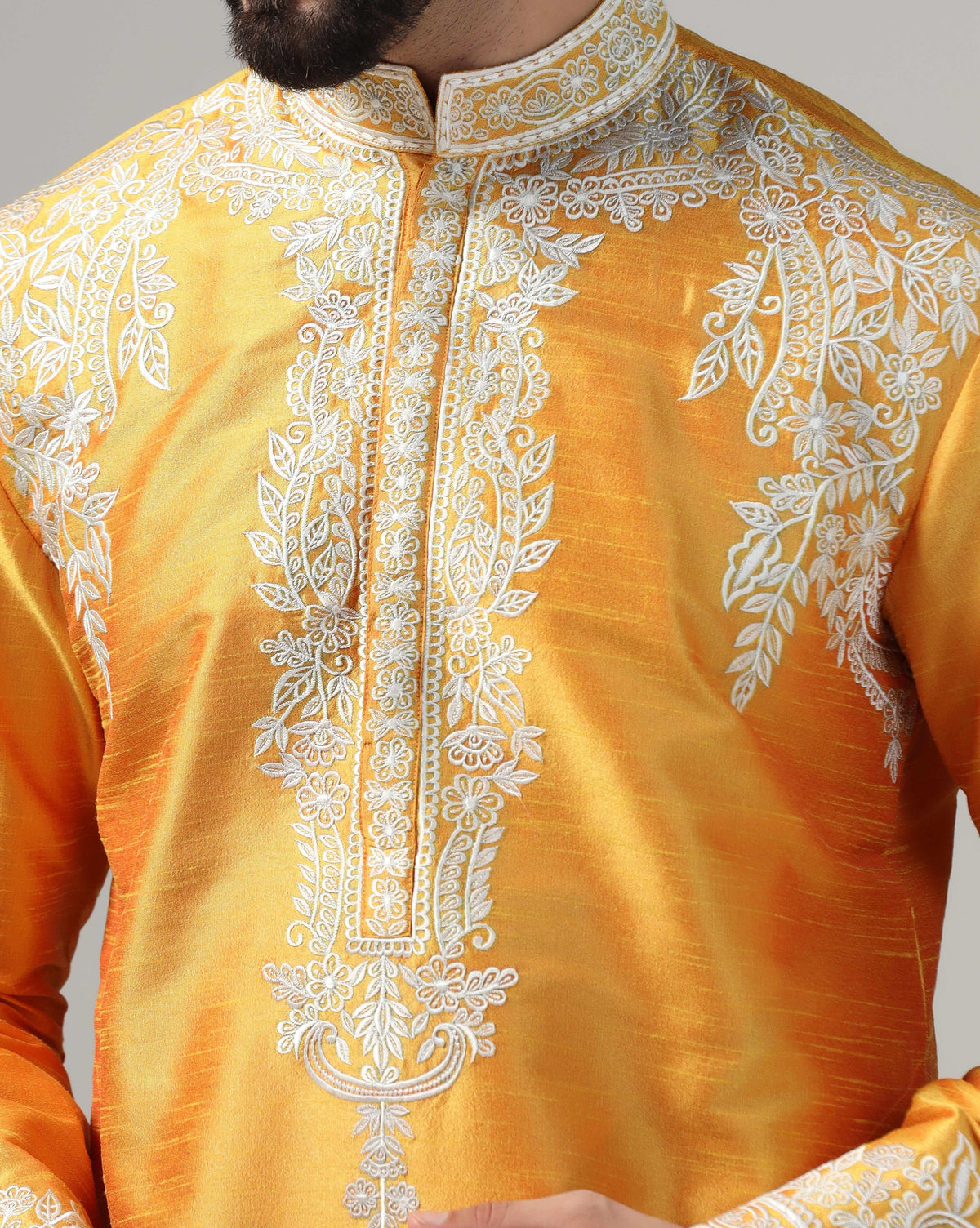 Vibrant Yellow Embroidered Men's Kurta