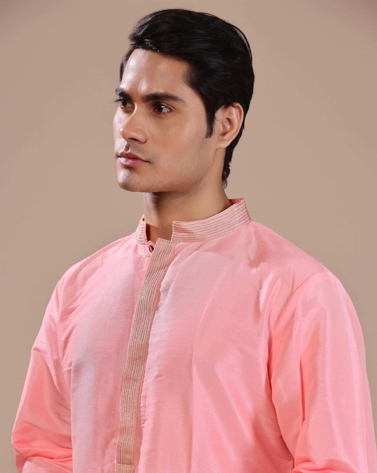 Elegant Pink Silk Kurta Set With Aari Zari Embroidery