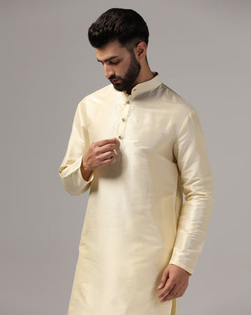 Classic Ivory Dupion Silk Kurta Set
